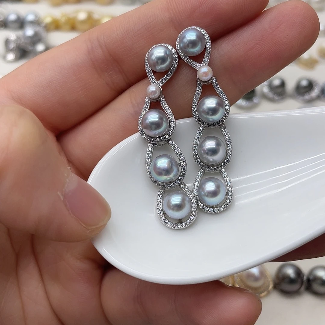 银S925镶嵌海水珍珠耳饰