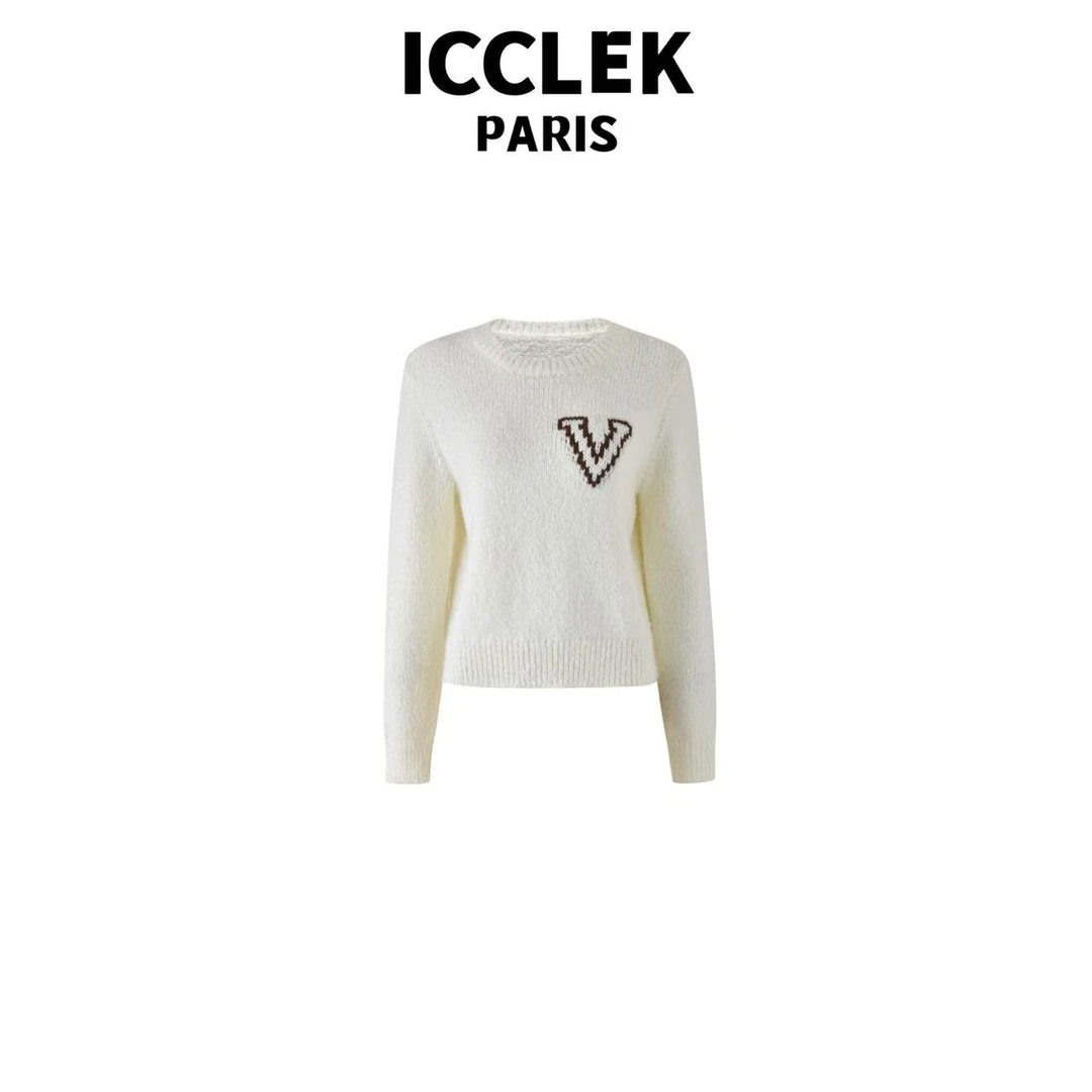 ICC 白色圆领字母针织衫 时尚 圆领 秋冬 -5135