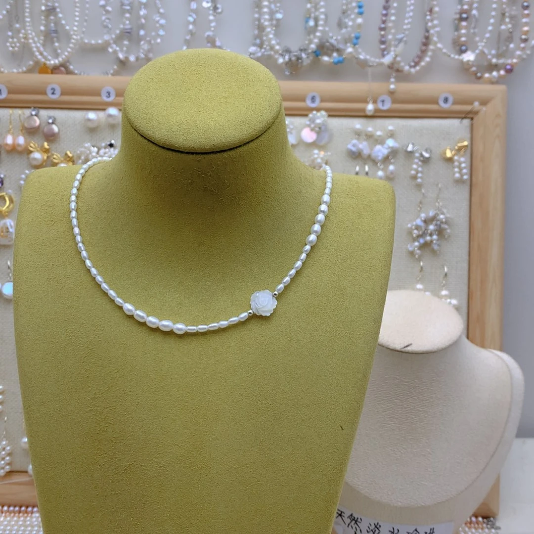 淡水珍珠银S925镶嵌项链