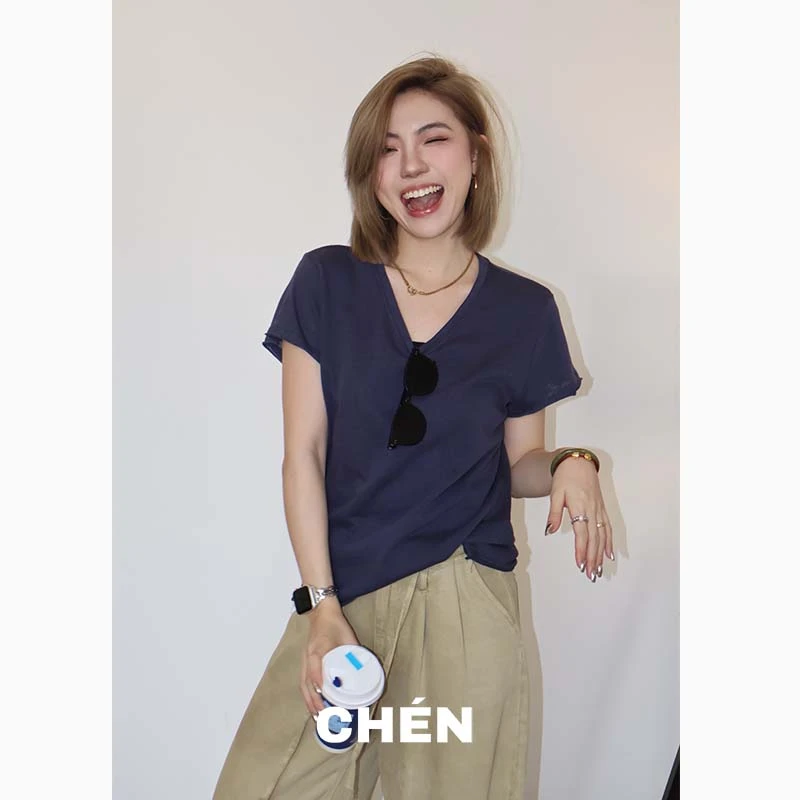 【蓝莓T】晨总自制休闲通勤U领显瘦基础款夏季透气短袖T恤女