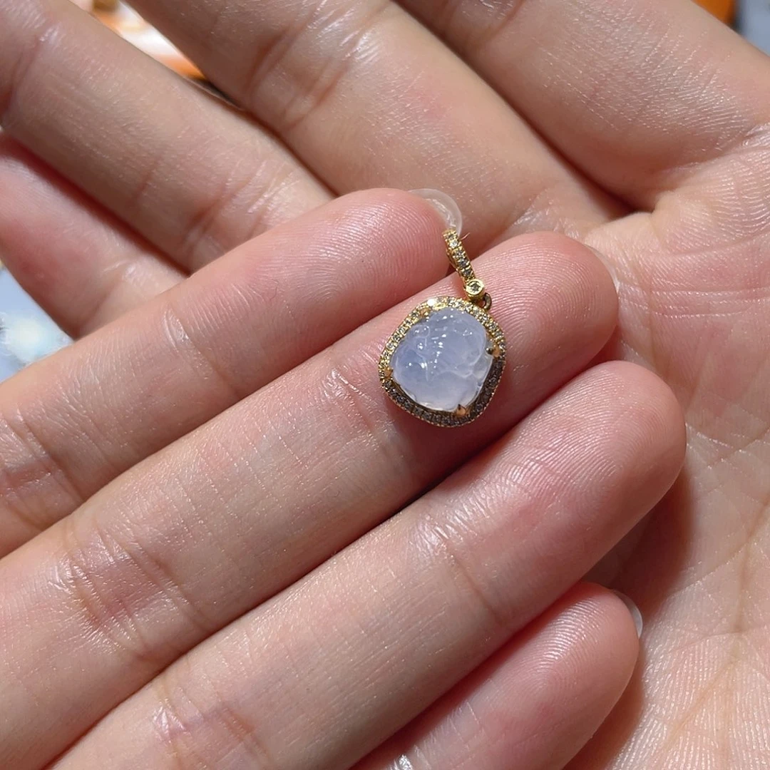 翡翠18K金镶嵌吊坠(不含链)