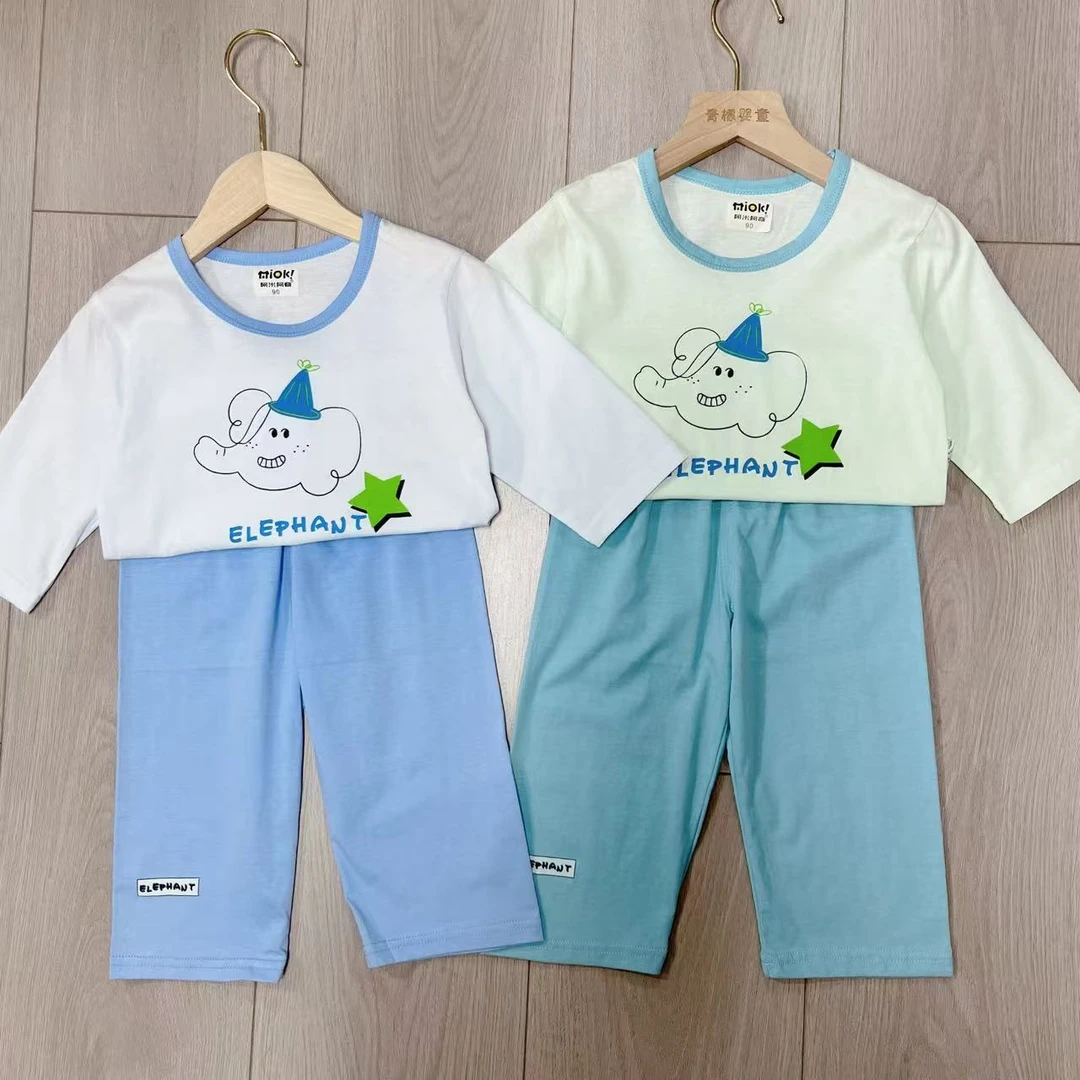 儿童夏季薄款冰川棉家居服套装男童居家睡衣 58116 58216