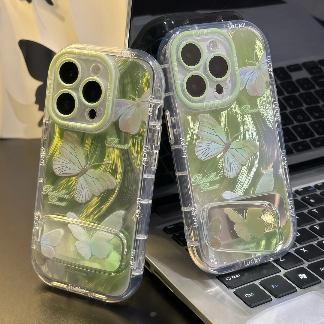 春夏晕染蝴蝶支架适用苹果15/16promax手机壳vivo华为oppo小米14