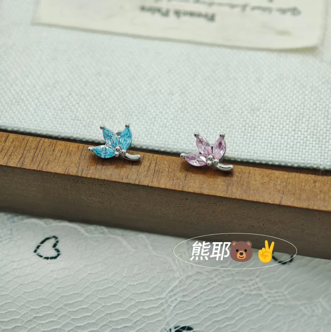 钛钢耳饰 小树叶 可选杆长杆粗 小众耳钉钛钢耳钉耳骨钉耳锅钉