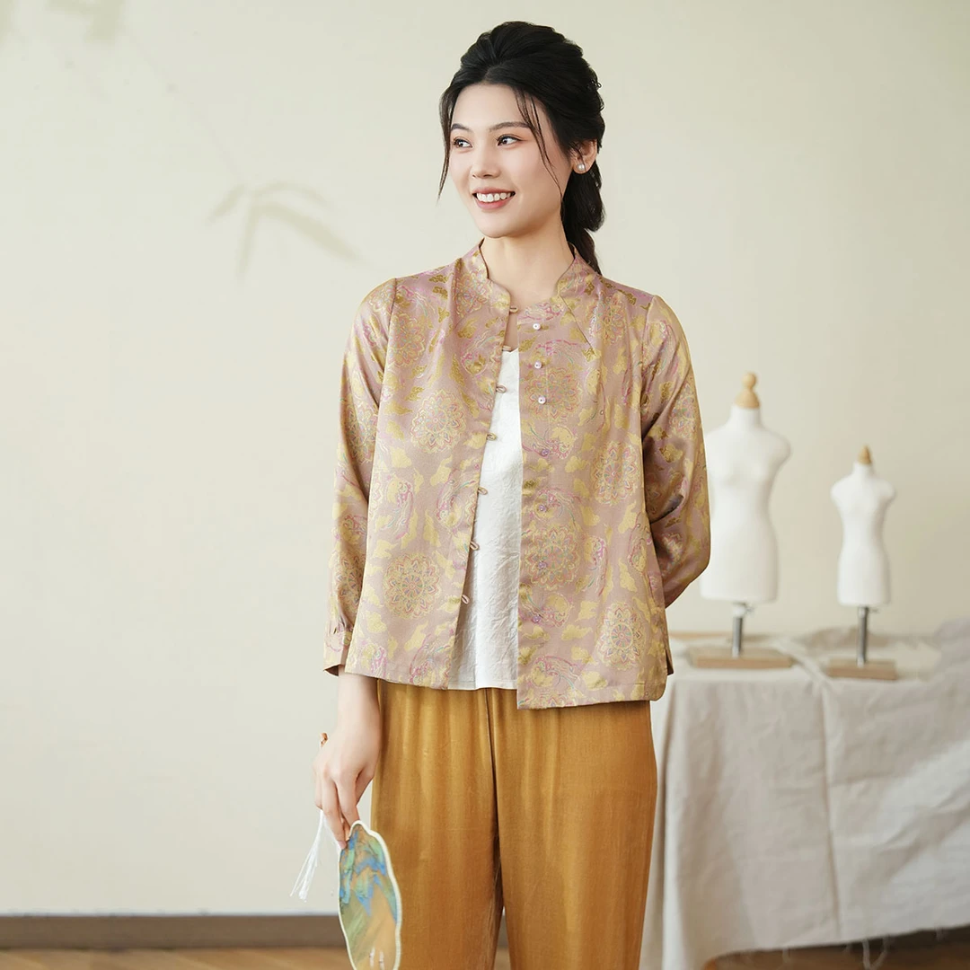 布符连立领提花衬衫女2025年秋季敦煌飞天兔上衣舒适时尚MQCX44