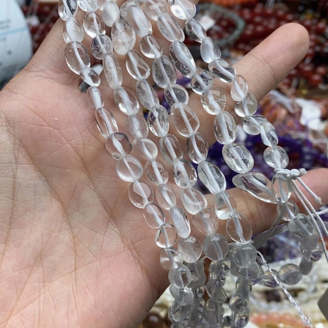 玛瑙/玉髓未镶嵌珠宝半成品一条天然透体白水晶随行8mm