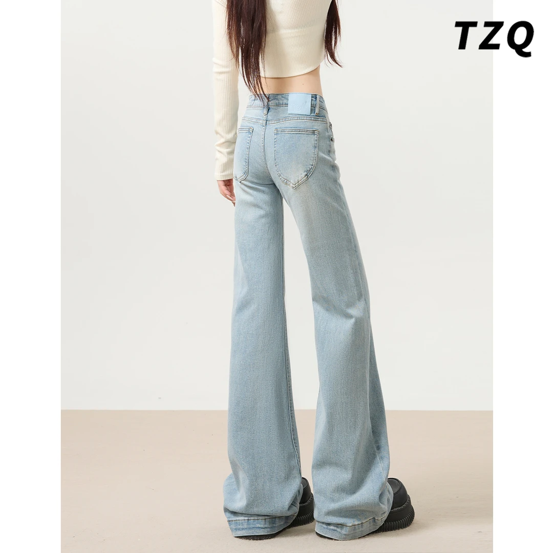 美式辣妹低腰不贴腿微喇牛仔裤女款2025秋季宽松显瘦拖地喇叭裤子