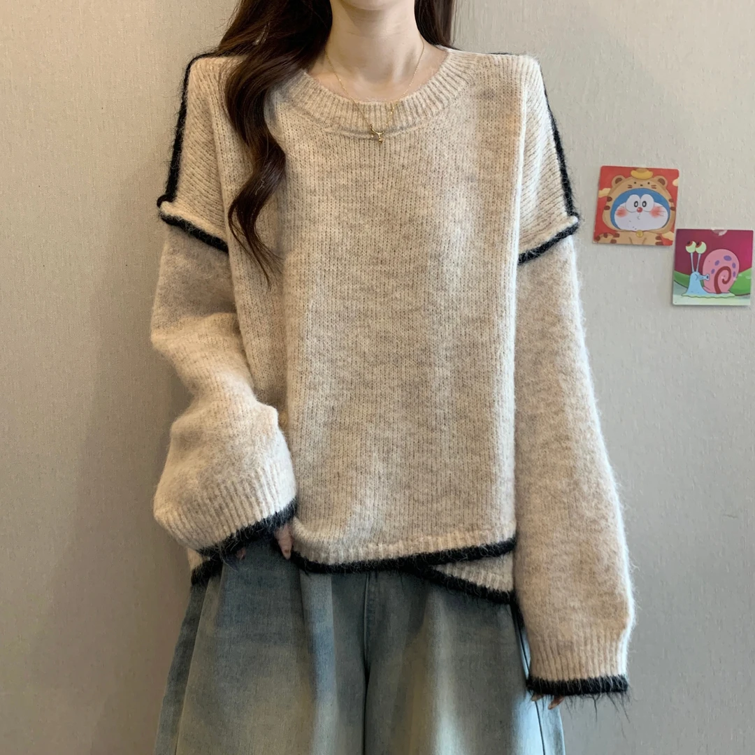 2025秋冬新款宽松慵懒毛衣上衣大码女装胖mm独特超好看长袖针织衫