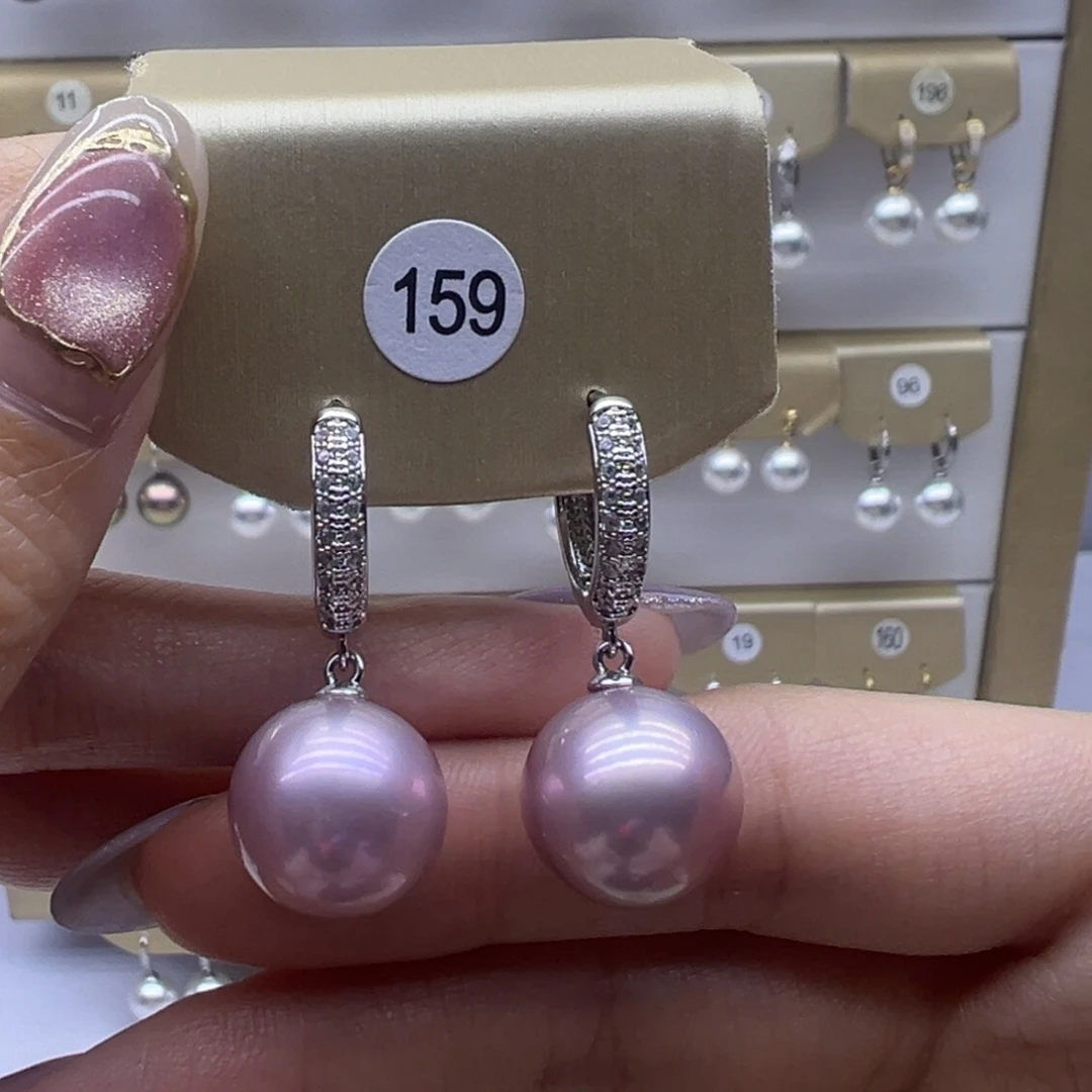 淡水珍珠银S925镶嵌耳饰