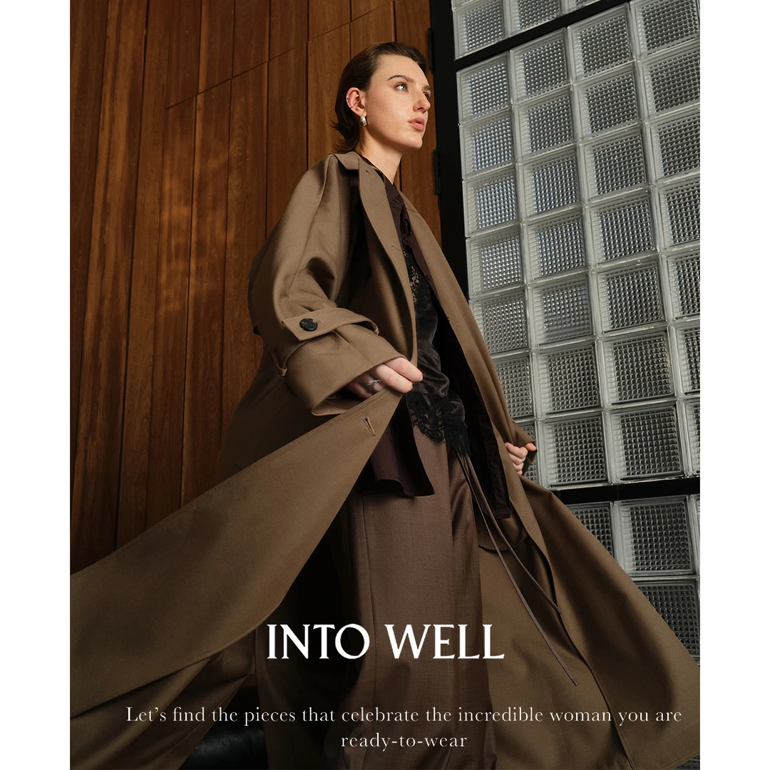 INTO WELL 复刻R0W 高支精纺光泽澳毛天然牛角双排扣量感风衣外套