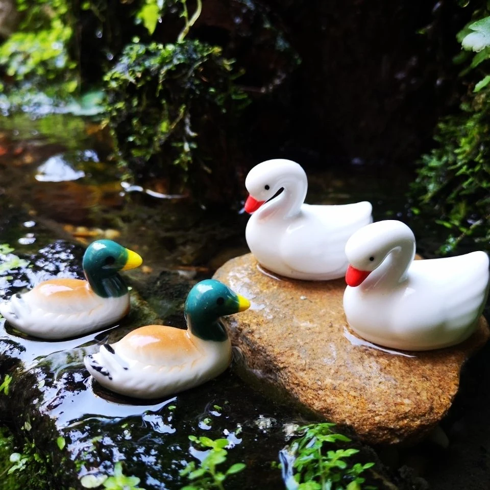 白鹅鸭子陶瓷摆件盆栽水池阳台荷花鱼池摆设动物园艺