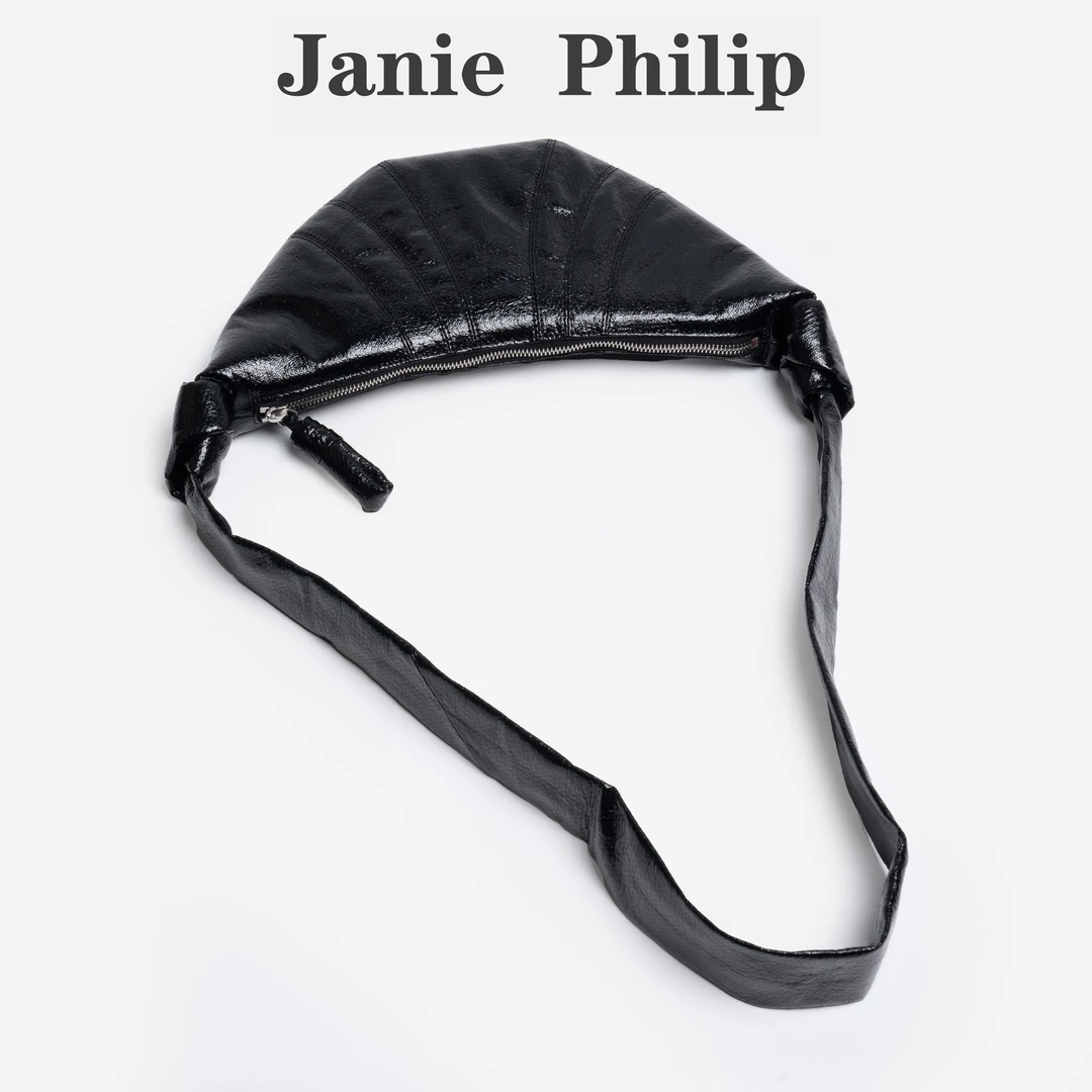 janie Philip 25LEM新品 帆布慵懒时尚风 单肩斜挎可颂牛角包