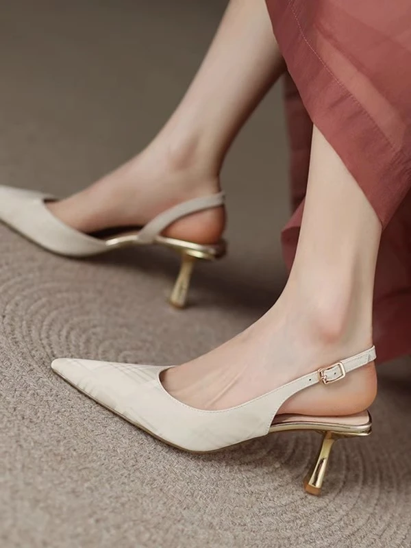 高跟鞋女细跟2025年新款夏季尖头气质名媛小众设计感包头高跟凉鞋