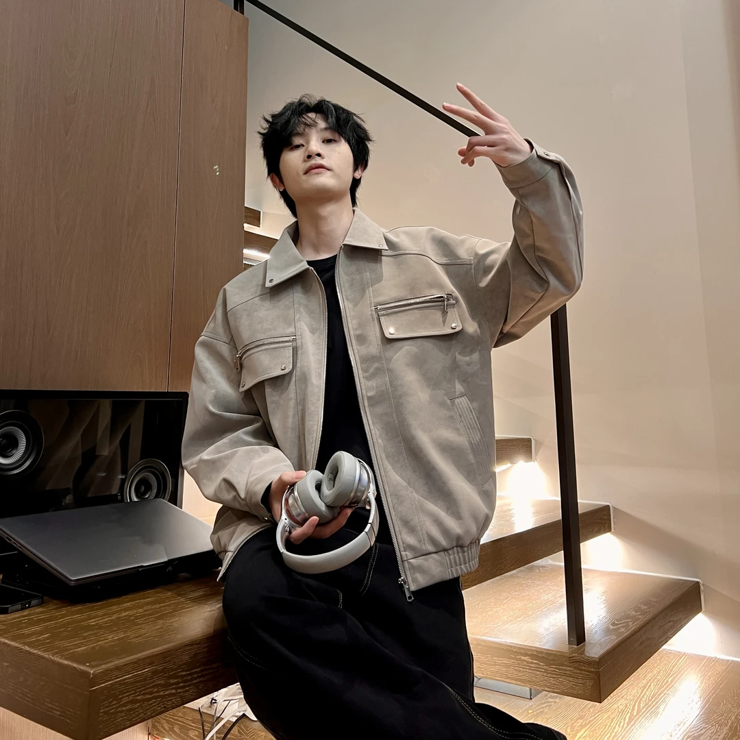 林社长 2025春装新款高品质皮夹克美式休闲情侣宽松痞帅夹克外套