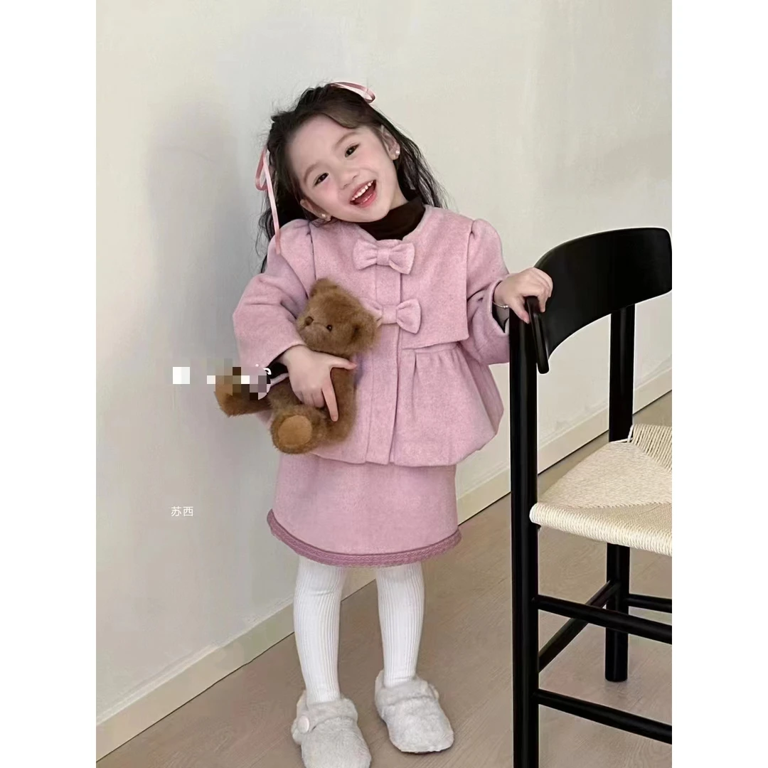 372-米色小猫花边棉服单链接女童洋气衣服