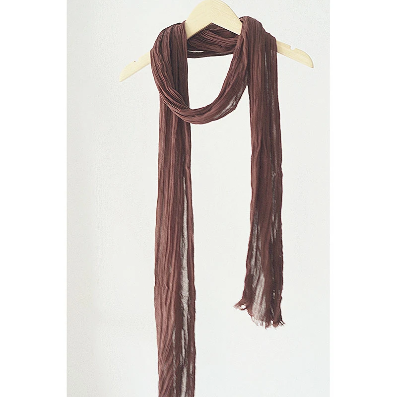 春夏小围巾女细窄长条轻薄护颈丝巾褶皱长款纱巾