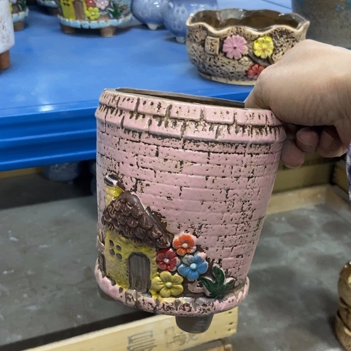 陶瓷花盆单场满9.9发12.5*15粉