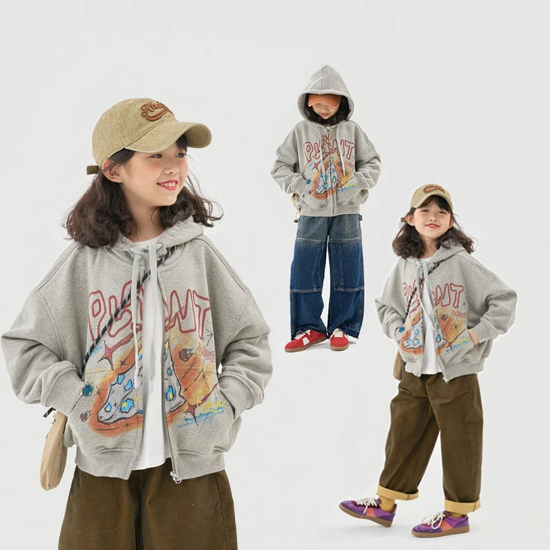 女童外套春秋新款儿童女孩中大童韩版上衣童装女连帽卫衣棒球服潮