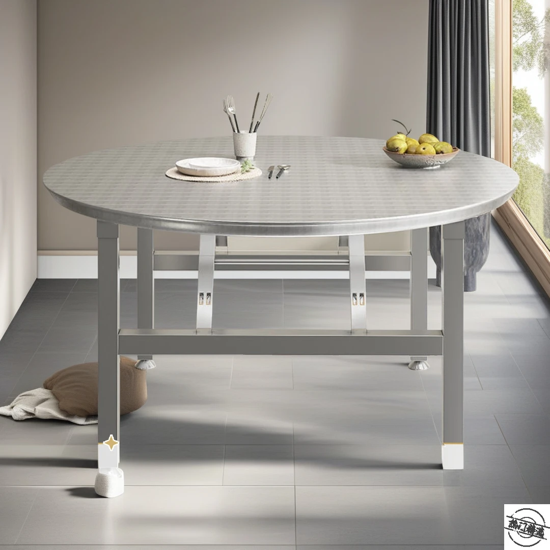 加厚折叠圆桌现代简约不锈钢食堂餐桌烧烤大圆桌便携可折叠饭桌子