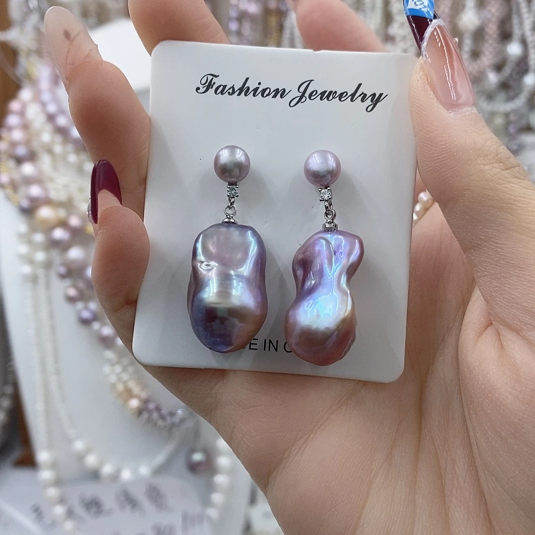 银S925镶嵌耳饰淡水珍珠