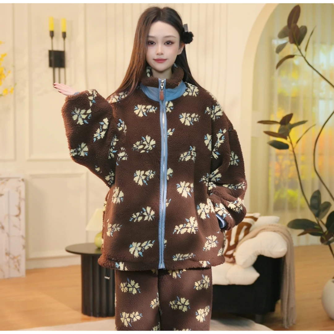 【蓝咖暖绒绒】N冬季新款加绒厚款家居服高颜值柔软睡衣套装