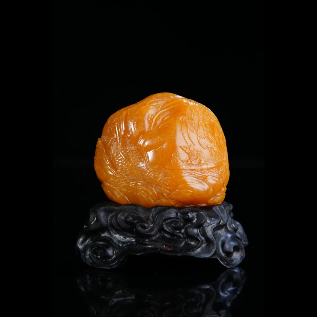 614、寿山田黄石《柳溪泛舟》摆件【田黄6拍卖】