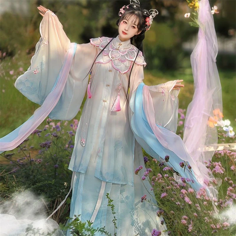 【步步生莲】原创汉服女明制仙气飘逸日常春夏印花长衫云肩马面裙