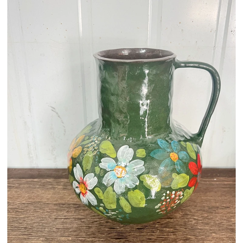 景德镇手作水养鲜花碧影繁花艺术感单把花瓶( 高22cm 口9cm)