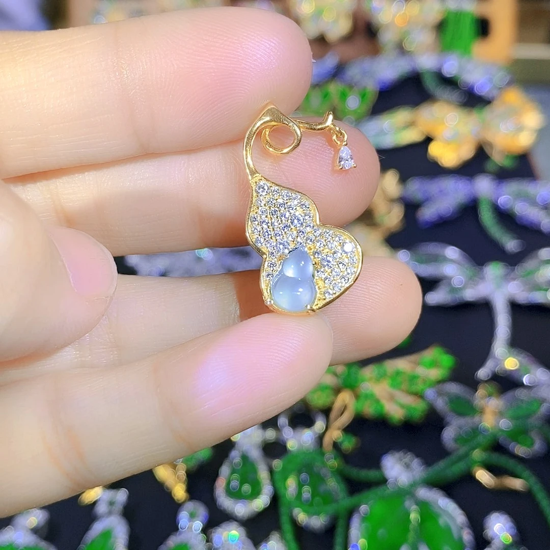 吊坠(不含链)银S925镶嵌翡翠