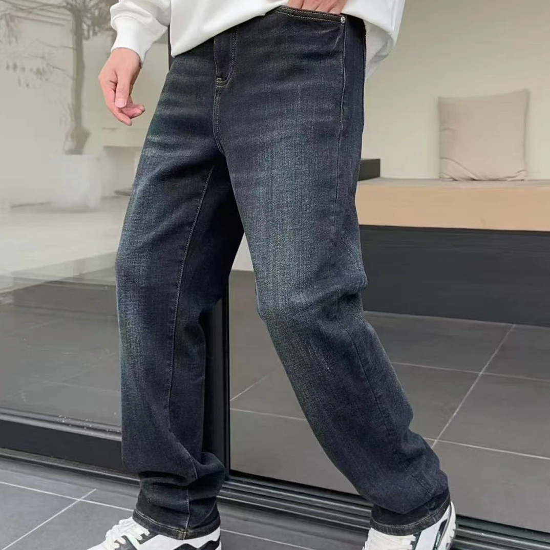 2025高端秋冬加厚磨毛直筒宽松牛仔裤85525克罗