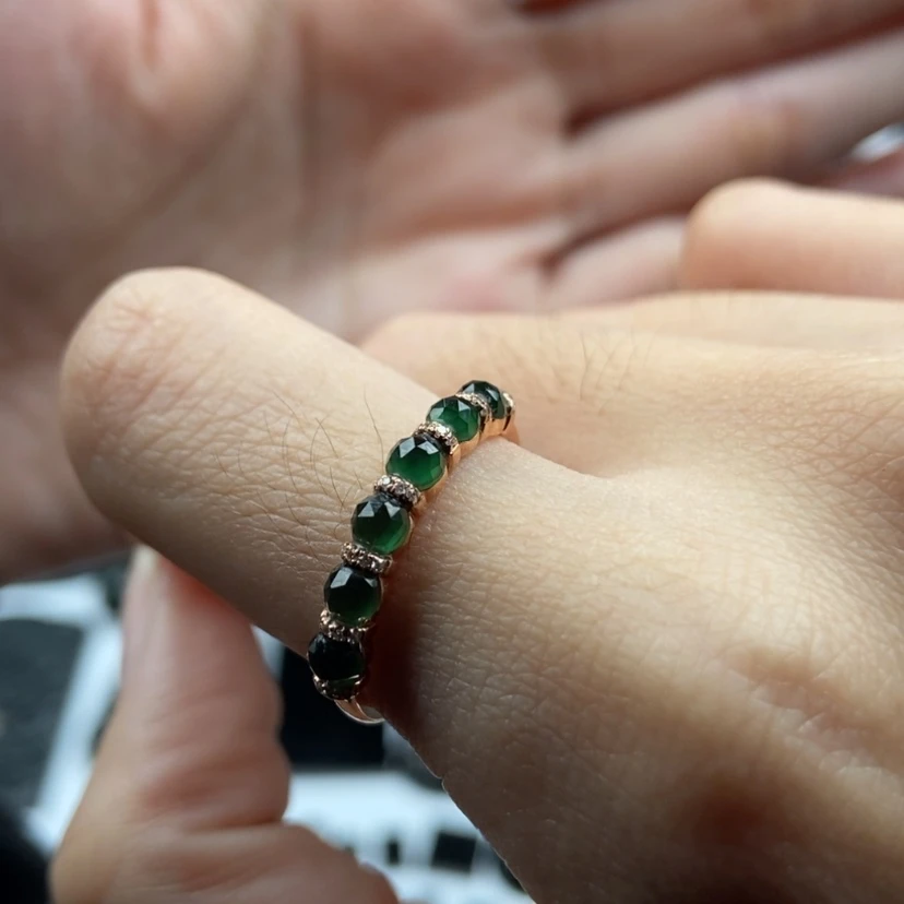 【闪购商品】翡翠戒指18K金镶嵌排戒