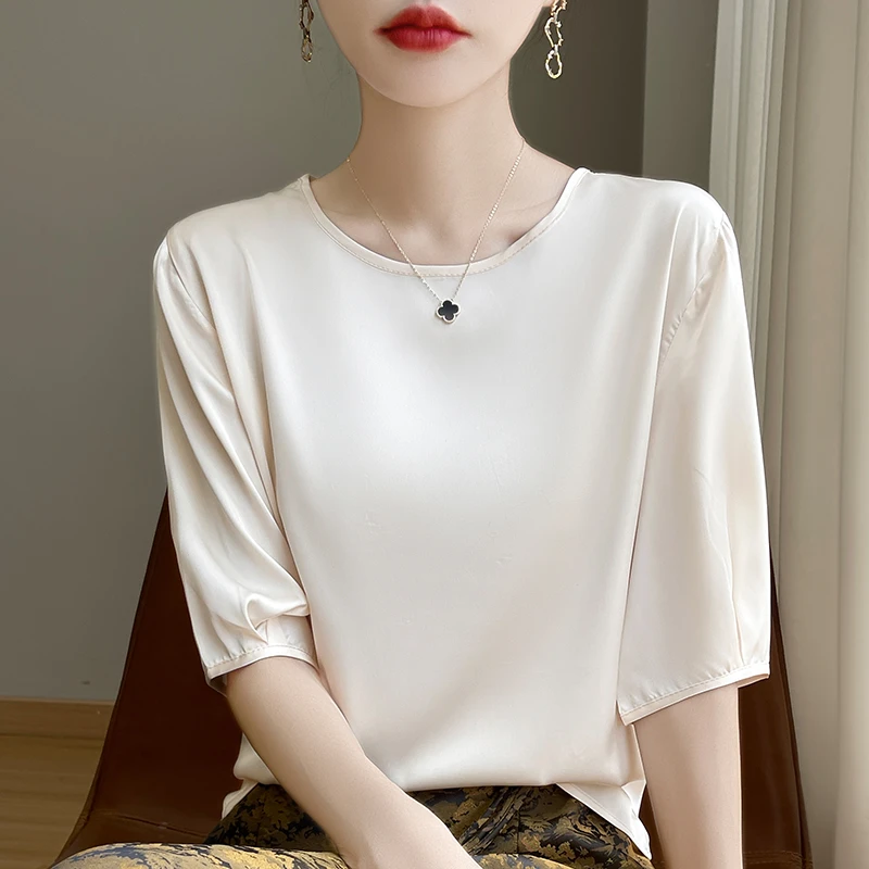 纯色宽松设计感夏装白色短袖T恤百搭圆领显瘦短袖时尚服装