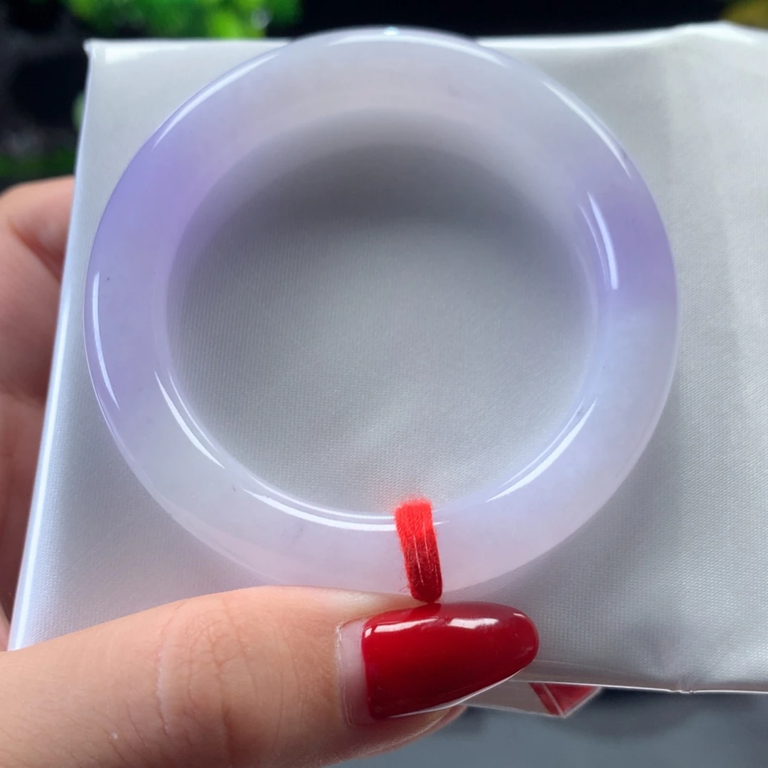 翡翠未镶嵌手镯冰胶牛奶底飘紫圆条5051 10号