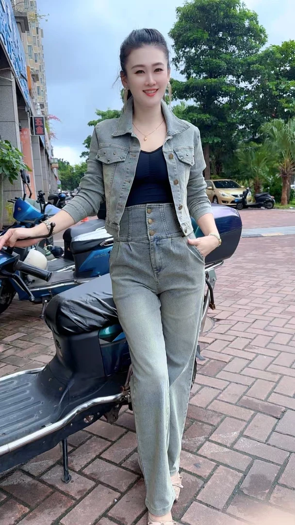 复古港风洋气套装时尚套装气质极简风牛仔潮流风裤子