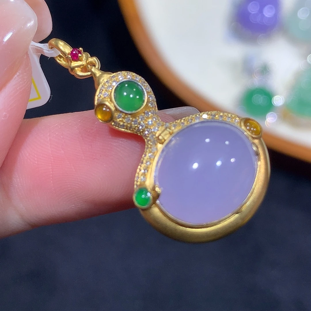 翡翠18K金镶嵌吊坠(不含链)