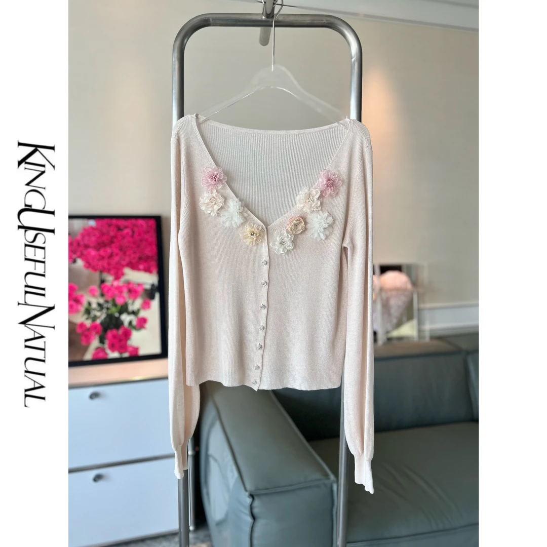 KUN【布蕾生花】仙气萦绕 繁花锦簇点缀镂空薄款防晒针织开衫上衣