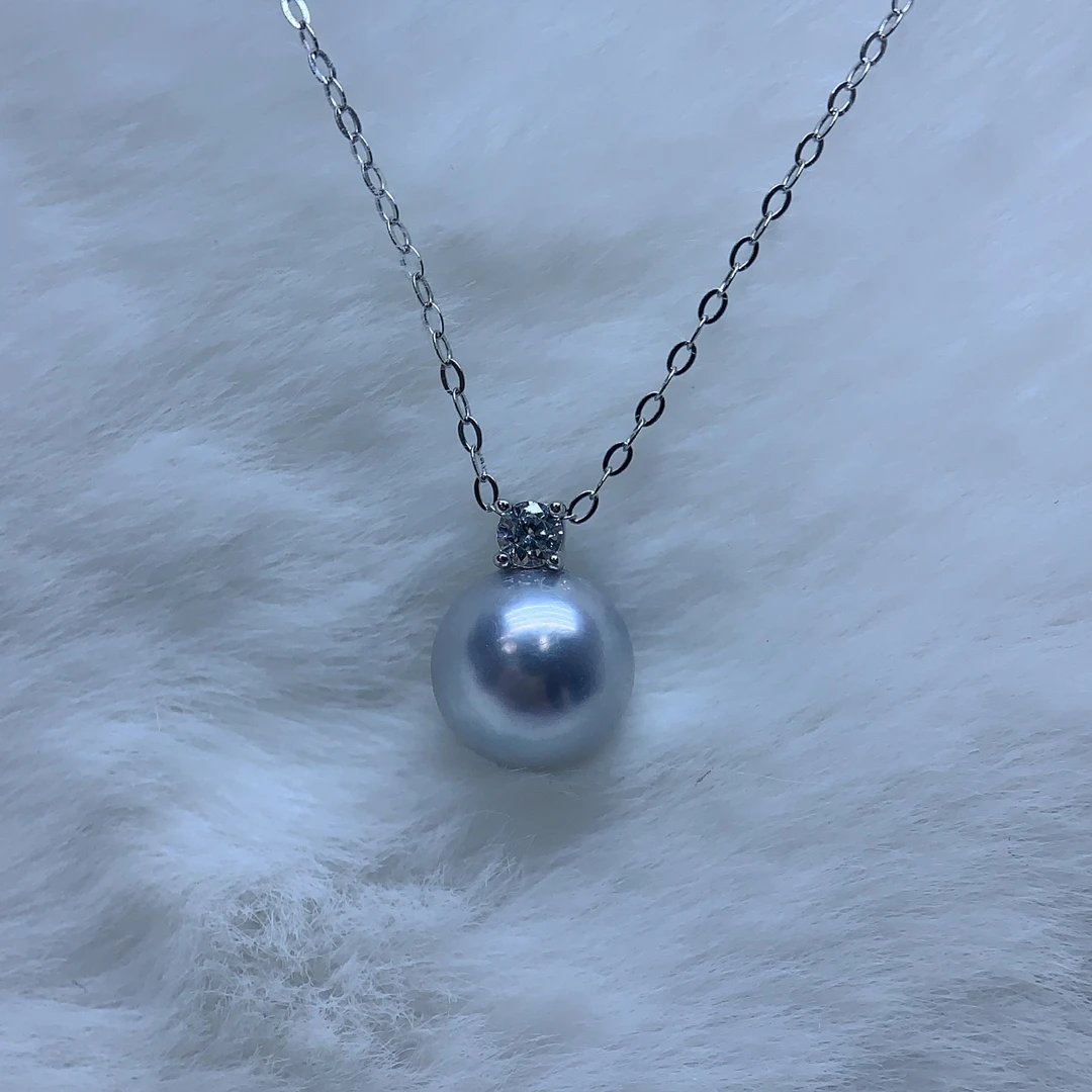 S925银海水灰珠王妃吊坠 7-8MM Y319