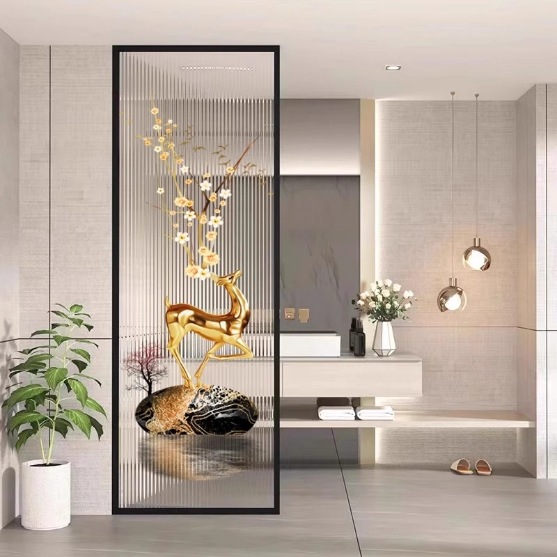 轻奢简约艺术玻璃客厅屏风柜隔断铁艺不锈钢入户餐厅挡板长虹定制