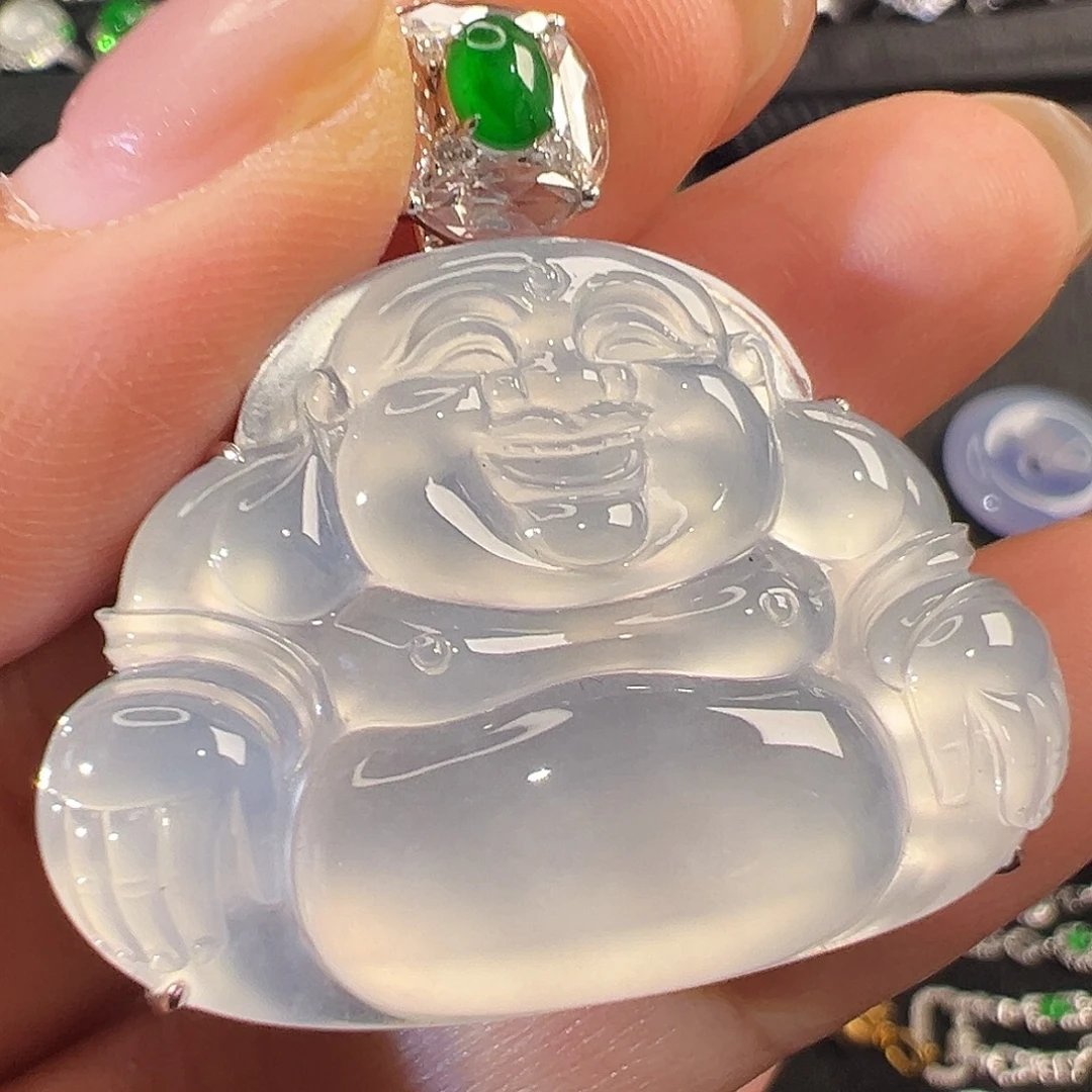 翡翠18K金镶嵌吊坠(不含链)高冰玻茅台白大佛公