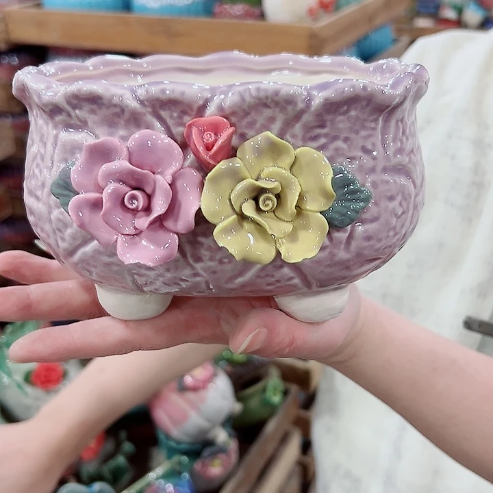 有孔.凑满10元发货多肉陶瓷花盆！