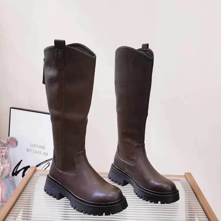 厚底粗跟V口长筒靴女2024秋冬新款英伦风小个子时装靴785-9S