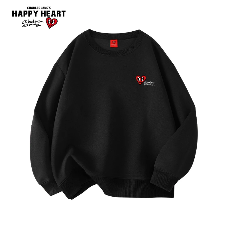 查尔斯桃心 潮流男装圆领卫衣男女同款印花宽松百搭休闲时尚