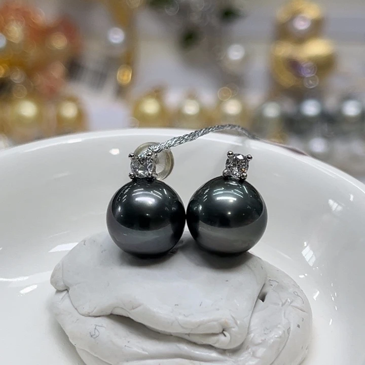 银S925镶嵌海水珍珠耳饰10-11mm 52号