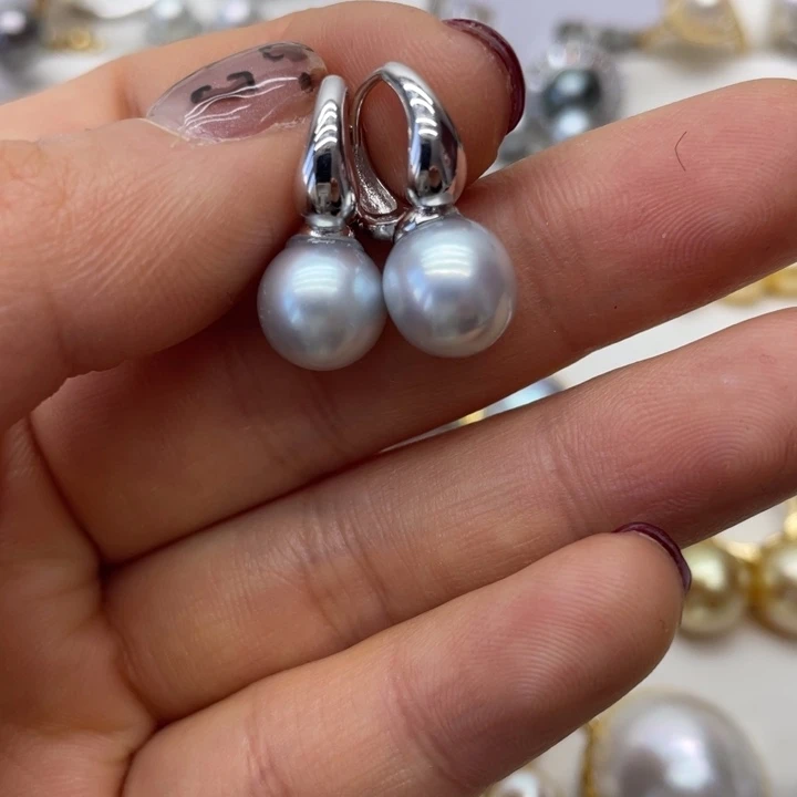 海水珍珠耳饰银S925镶嵌
