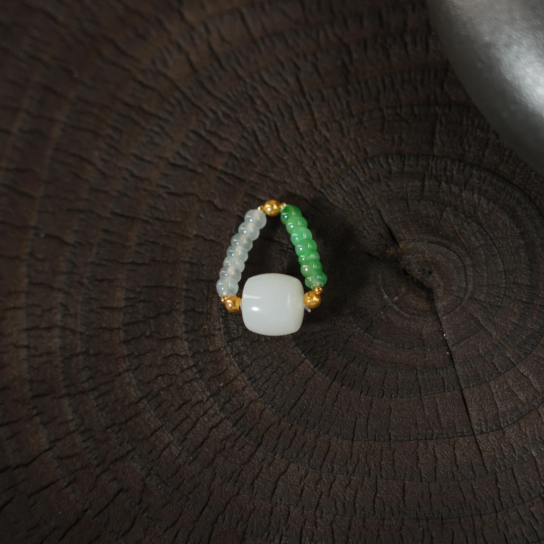 冰芝-天然和田玉18K金戒指