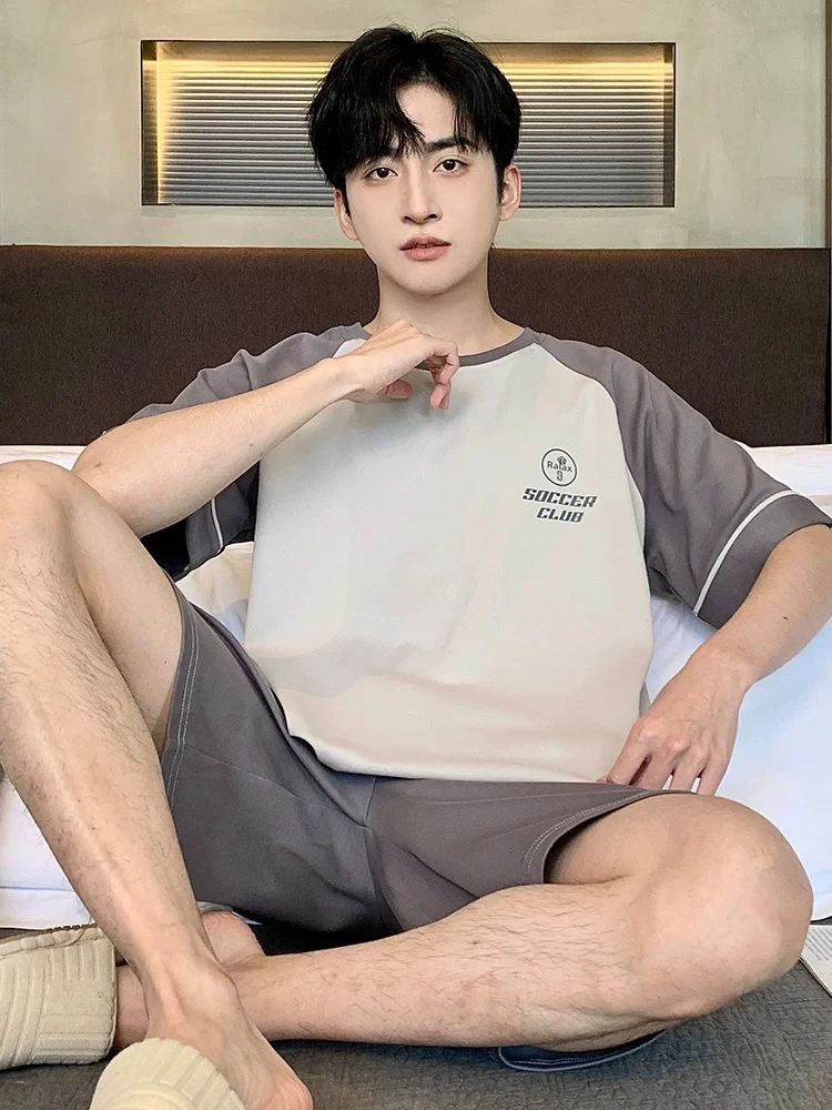 纯棉睡衣男夏季短袖短裤青少年男生100%全棉可外穿家居服套装yzt