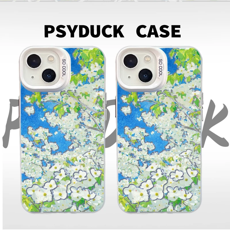 适用苹果华为一加小米晴空花宴彩银白底卡通动漫防摔手机壳