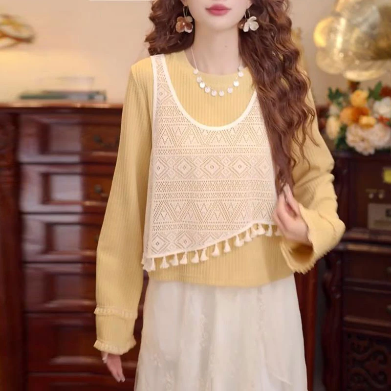 【麦田雏夜】复古港风镂空两件套宽松上衣女士2025早秋季新款针织衫