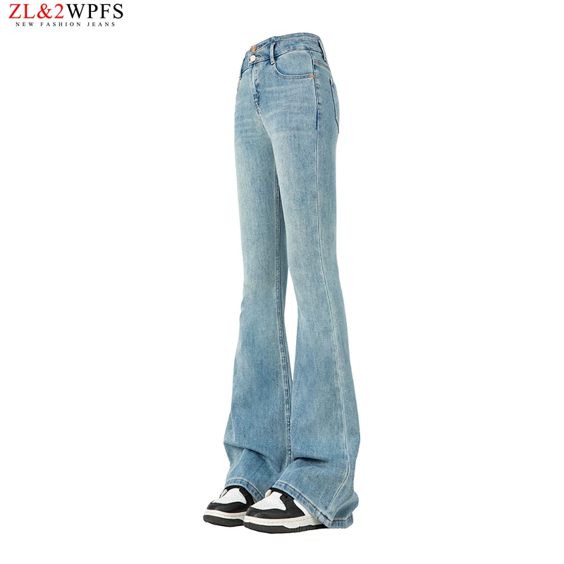 薄荷青微喇叭牛仔裤女高腰显瘦四面弹力2025春夏新款宽松百搭休闲