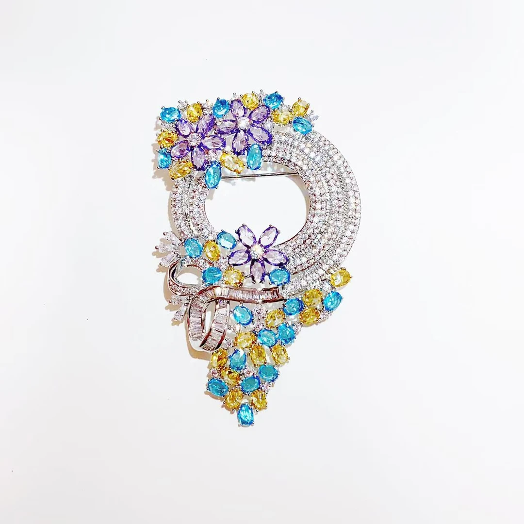 kasiya/卡思雅 铜合金仿水晶胸针 环形繁花胸针百搭款